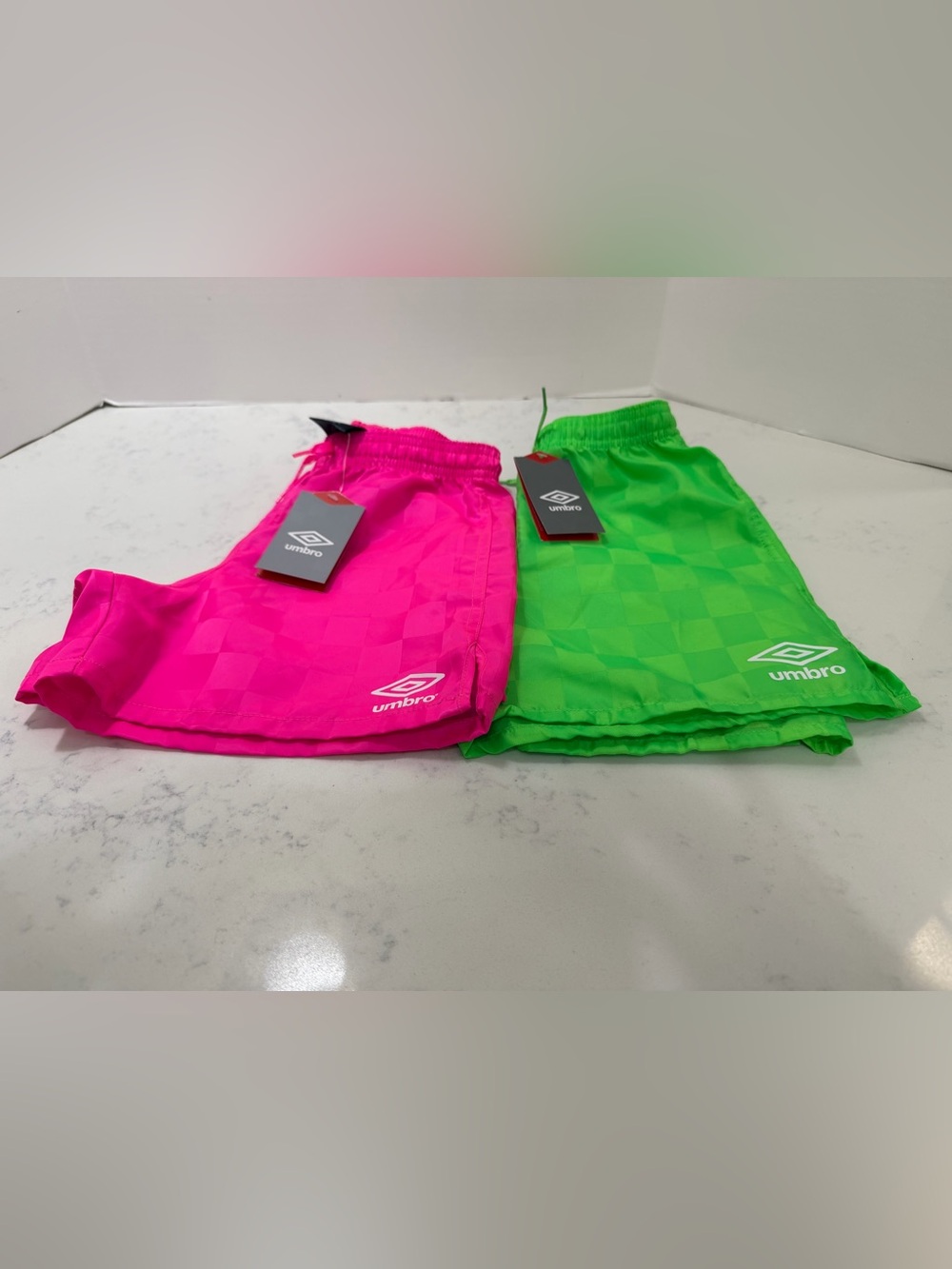 Umbro Kids Neon Pink & Neon Green Athletic Shorts Set bundle of two pairs - Picture 6 of 10
